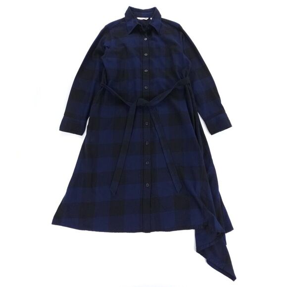 NEW Uniqlo JW Anderson Flannel Asymmetric Hem Dress Checked Plaid Lagenlook Boho - Picture 1 of 8